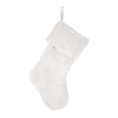 Glitzhome 2pk 21"L White Plush Christmas Stocking Image 1