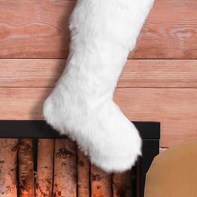 Glitzhome 2pk 21"L White Plush Christmas Stocking Image 2
