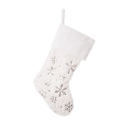 Glitzhome 2pk 21"L White Plush with Snowflake Christmas Stocking Image 1