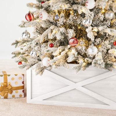 Glitzhome 32.25"L Washed White Wooden Tree Collar(KD) Image 2
