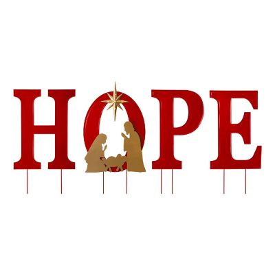 Glitzhome 32"H Lighted Metal HOPE Yard Stake or Standing Decor or Wall D&amp;#233;cor with Timer (KD, Three Function) Image 1