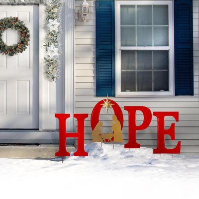 Glitzhome 32"H Lighted Metal HOPE Yard Stake or Standing Decor or Wall D&amp;#233;cor with Timer (KD, Three Function) Image 1