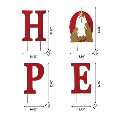 Glitzhome 32"H Lighted Metal HOPE Yard Stake or Standing Decor or Wall D&amp;#233;cor with Timer (KD, Three Function) Image 3
