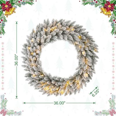 Glitzhome 36"D Oversized Pre-Lit Snow Flocked Christmas Wreath with 60 Warm White Lights with Timer, Three Function Image 3