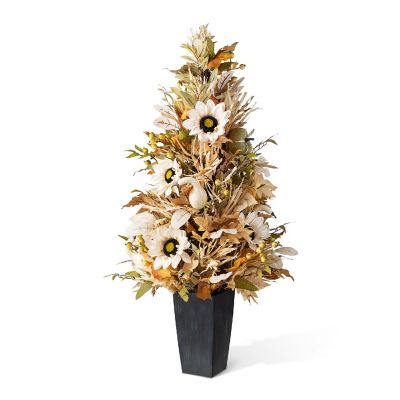 Glitzhome 36"H Fall Neutral Sunflower, Pumpkin and Leaf Porch Tree Image 1