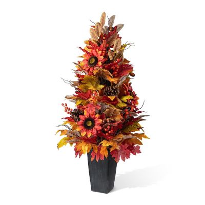Glitzhome 36"H Fall Sunflower, Pinecone and Berry Porch Tree Image 1