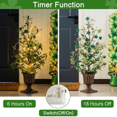 Glitzhome 36"H Lighted St. Patrick's Shamrock Urn Porch Tree&amp;#65292;w/Timer Image 2