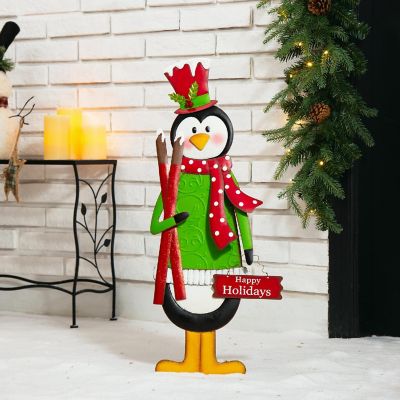 Glitzhome 36"H Metal Penguin Yardstake or Standing D&amp;#233;cor or Wall D&amp;#233;cor (KD, Three Function) Image 2