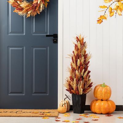 Glitzhome 38"H Fall Multi-Colored Sorghum Porch Tree Image 1