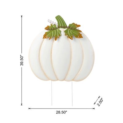 Glitzhome 39.5"H Fall Oversized Metal Ivory Pumpkin Yard Stake or Wall D&amp;#233;cor or Standing Decor(KD, Three Function) Image 1