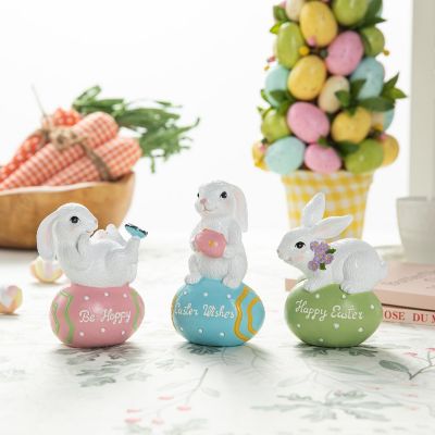 Glitzhome 4.5"H Set of Three Easter Resin Bunny Table Decor Image 1