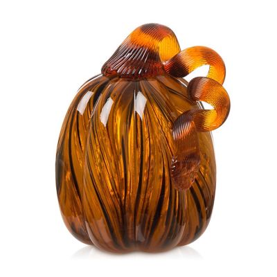 Glitzhome 4.75"D * 6"H Fall Striped Glass Pumpkin Image 1