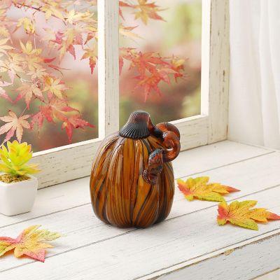 Glitzhome 4.75"D * 6"H Fall Striped Glass Pumpkin Image 1