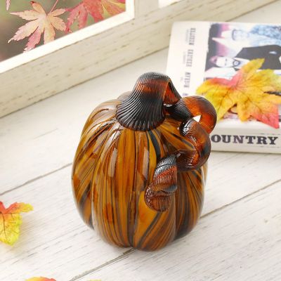Glitzhome 4.75"D * 6"H Fall Striped Glass Pumpkin Image 2