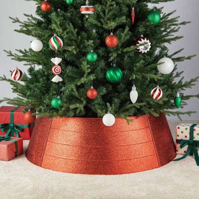 Glitzhome 40.5"D Red Metal Glitter Tree Collar (KD) Image 2
