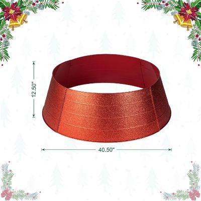 Glitzhome 40.5"D Red Metal Glitter Tree Collar (KD) Image 3