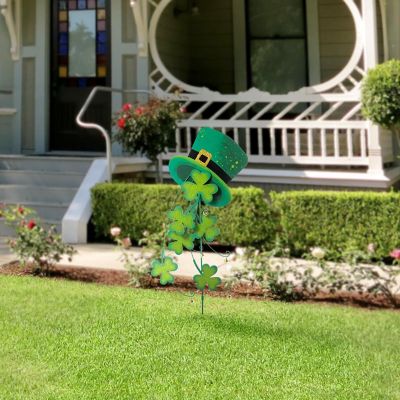 Glitzhome 42"H St. Patrick's Metal Leprechaun Hat Shamrocks Yard stake(KD, Two Function) Image 1