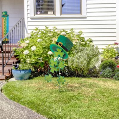 Glitzhome 42"H St. Patrick's Metal Leprechaun Hat Shamrocks Yard stake(KD, Two Function) Image 2