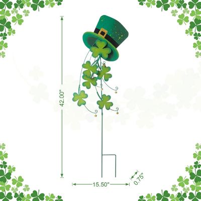 Glitzhome 42"H St. Patrick's Metal Leprechaun Hat Shamrocks Yard stake(KD, Two Function) Image 3