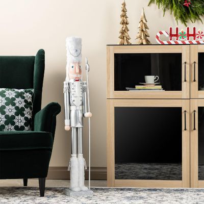 Glitzhome 42"H Wooden Christmas Silver Dressed Soldier Nutcracker Image 1