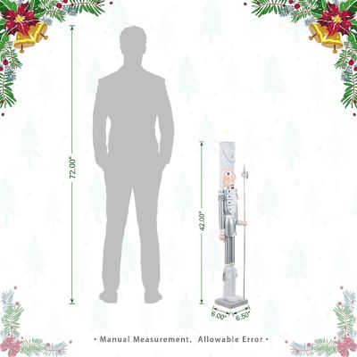 Glitzhome 42"H Wooden Christmas Silver Dressed Soldier Nutcracker Image 3