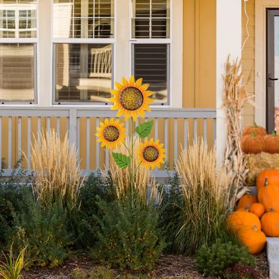 Glitzhome 48.25"H Fall Metal Sunflowers Yard Stake(KD, Two function) Image 1