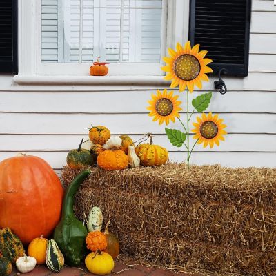 Glitzhome 48.25"H Fall Metal Sunflowers Yard Stake(KD, Two function) Image 2