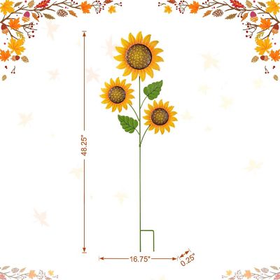 Glitzhome 48.25"H Fall Metal Sunflowers Yard Stake(KD, Two function) Image 3
