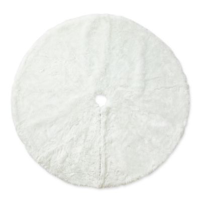 Glitzhome 48"D White Plush Christmas Tree Skirt Image 1