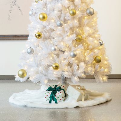 Glitzhome 48"D White Plush Christmas Tree Skirt Image 1