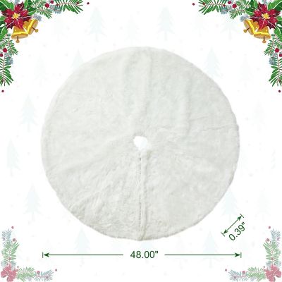 Glitzhome 48"D White Plush Christmas Tree Skirt Image 3