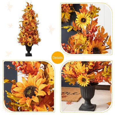 Glitzhome 48"H Fall Lighted Maple Leaf and Sunflower Urn Porch Tree with Timer Image 1