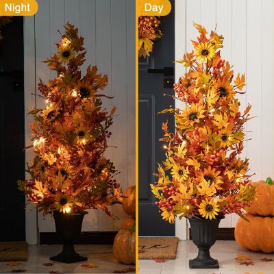 Glitzhome 48"H Fall Lighted Maple Leaf and Sunflower Urn Porch Tree with Timer Image 2
