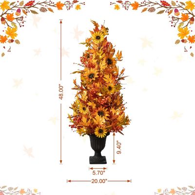 Glitzhome 48"H Fall Lighted Maple Leaf and Sunflower Urn Porch Tree with Timer Image 3