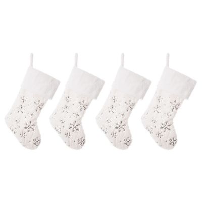 Glitzhome 4pk 21"L White Plush with Snowflake Christmas Stocking Image 1