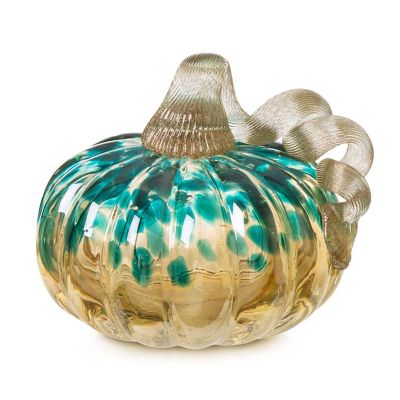 Glitzhome 5.25"D Fall Blue/Gold Glitter Small Glass Pumpkin Image 1