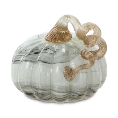 Glitzhome 5.25"D Fall Gray Marble Small Short Glass Pumpkin Image 1
