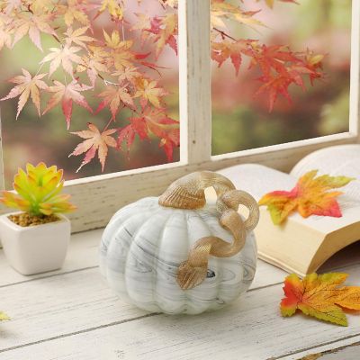Glitzhome 5.25"D Fall Gray Marble Small Short Glass Pumpkin Image 1