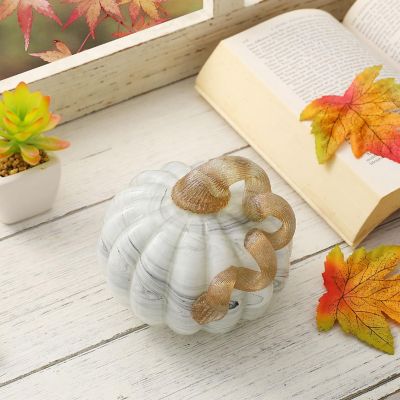 Glitzhome 5.25"D Fall Gray Marble Small Short Glass Pumpkin Image 2