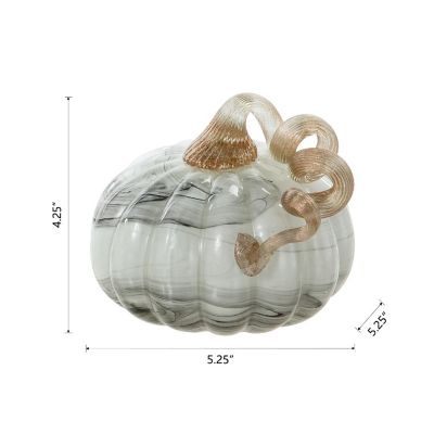 Glitzhome 5.25"D Fall Gray Marble Small Short Glass Pumpkin Image 3