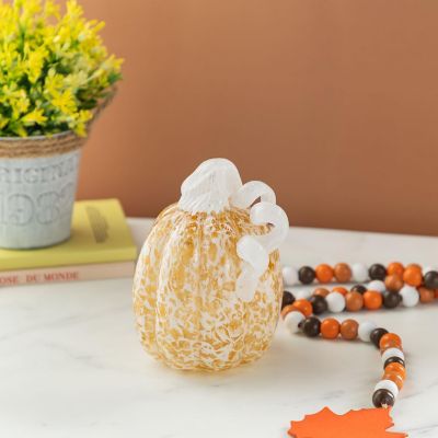 Glitzhome 5.5"H Fall Amber Dots Glass Pumpkin Image 1