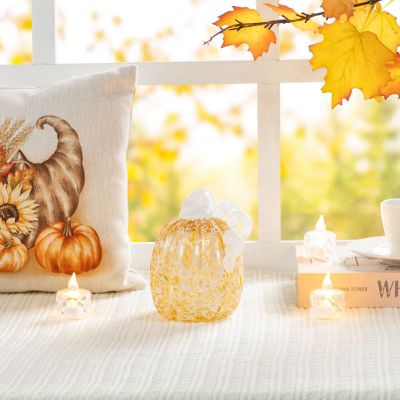 Glitzhome 5.5"H Fall Amber Dots Glass Pumpkin Image 2