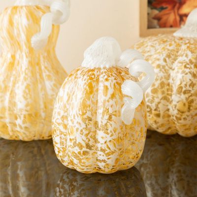 Glitzhome 5.5"H Fall Amber Dots Glass Pumpkin Image 3