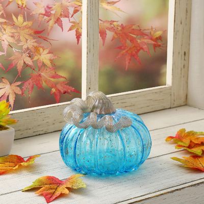 Glitzhome 5.95"D Blue Small Glass Pumpkin Image 1