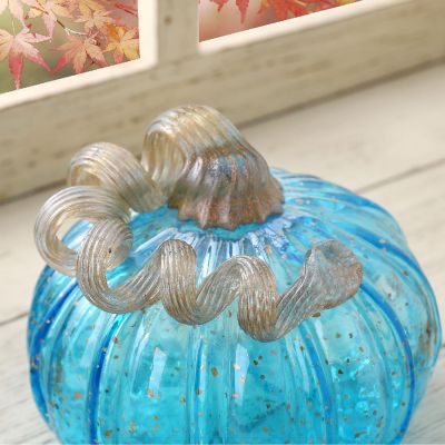 Glitzhome 5.95"D Blue Small Glass Pumpkin Image 3