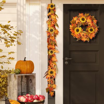 Glitzhome 6ft Fall Maple Leaf and Sunflower Garland Image 1