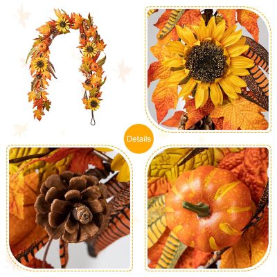 Glitzhome 6ft Fall Maple Leaf and Sunflower Garland Image 2