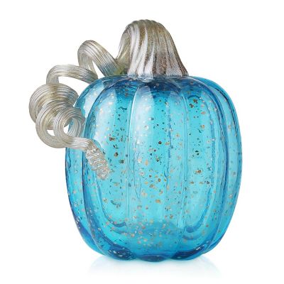 Glitzhome 6"H Fall Blue Glass Pumpkin Image 1