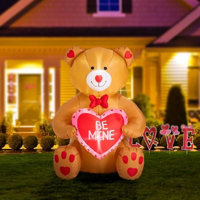 Glitzhome 6'H Lighted  Valentine's Inflatable  Bear with Heart Decor Image 1