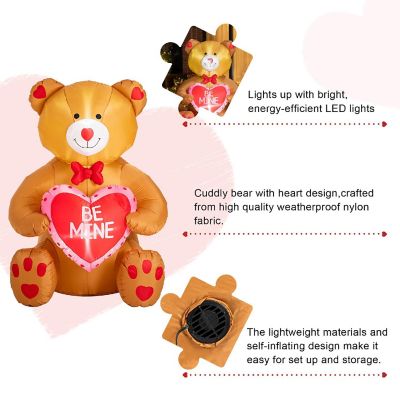 Glitzhome 6'H Lighted  Valentine's Inflatable  Bear with Heart Decor Image 2